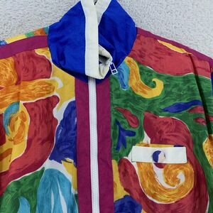 Vtg Andy Johns Jacket FITS XL Multicolor Nylon Windbreaker Abstract 90s